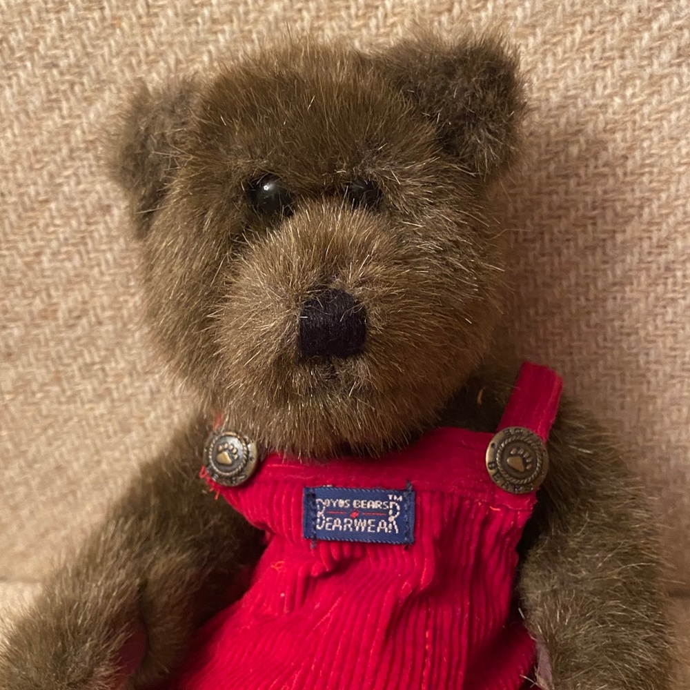 Boyds Bear 11” Christopher in Red Corduroy Bib